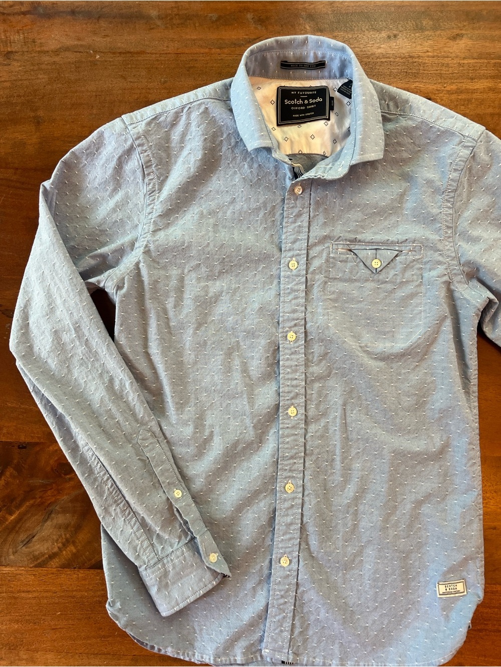 Scotch & Soda Men’s Blue My Favorite Oxford With Stretch Pocket/Button UpShirt S